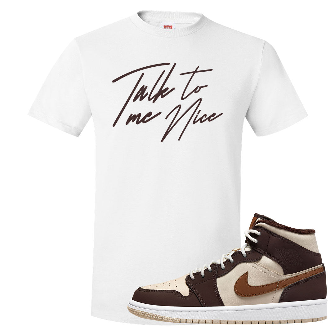 Brown Fleece Mid 1s T Shirt | Talk To Me Nice, White