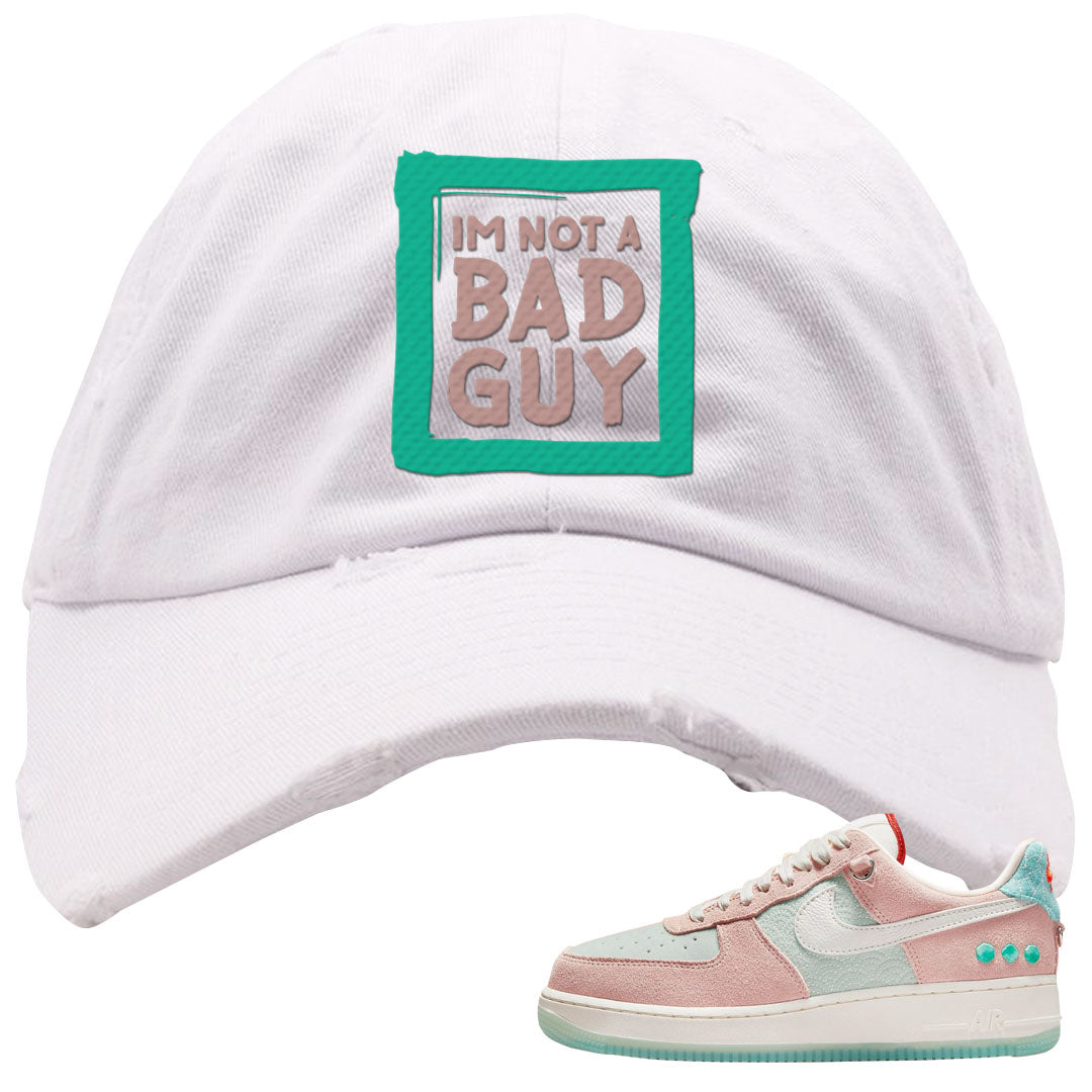 Shapeless AF 1s Distressed Dad Hat | I'm Not A Bad Guy, White