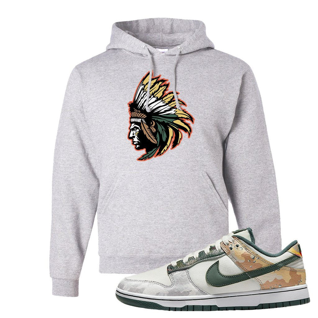 Camo Low Dunks Hoodie | Indian Chief, Ash