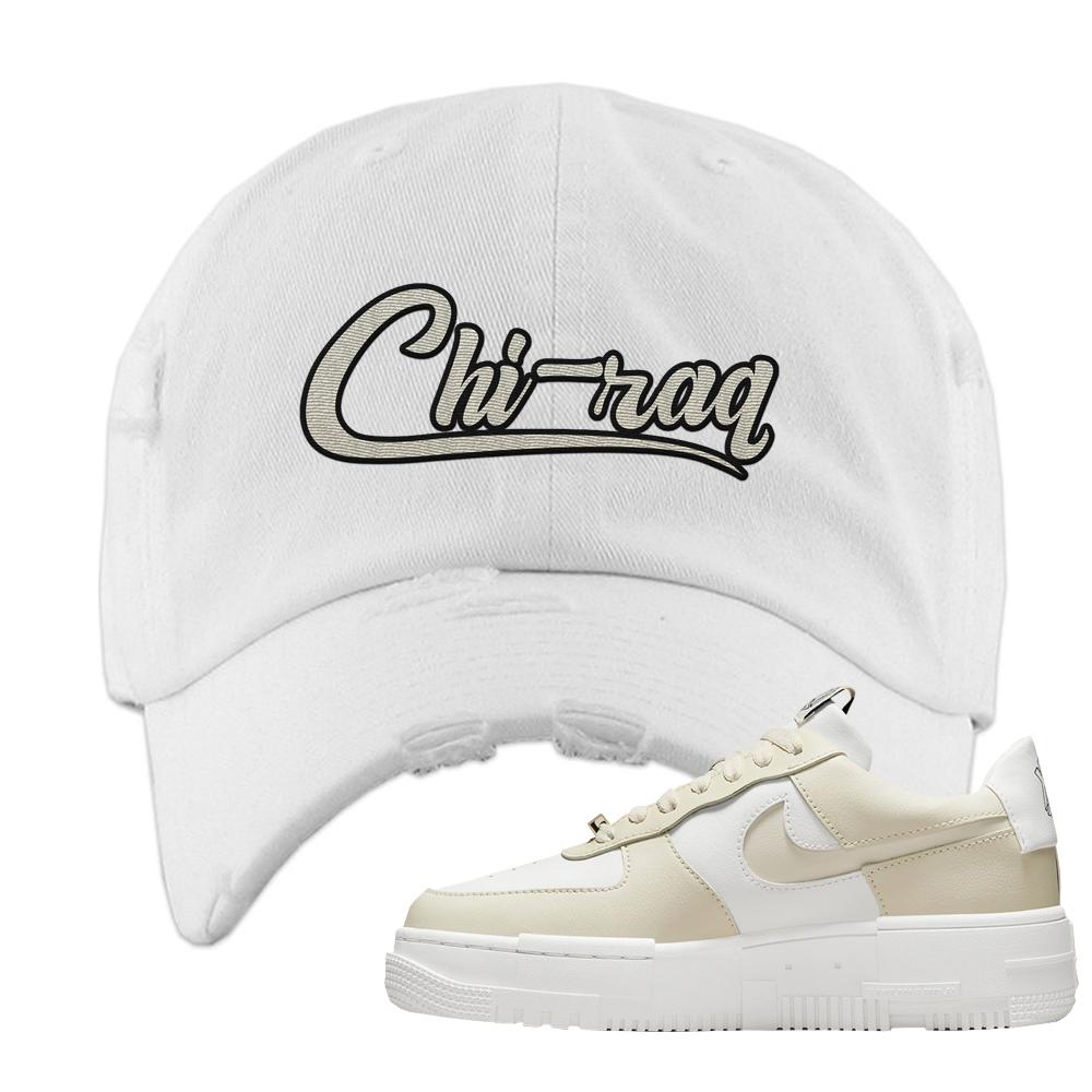 Pixel Cream White Force 1s Distressed Dad Hat | Chiraq, White