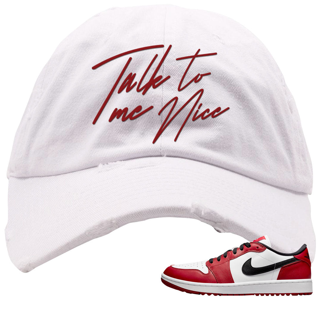 Chicago Golf Low 1s Distressed Dad Hat | Talk To Me Nice, White