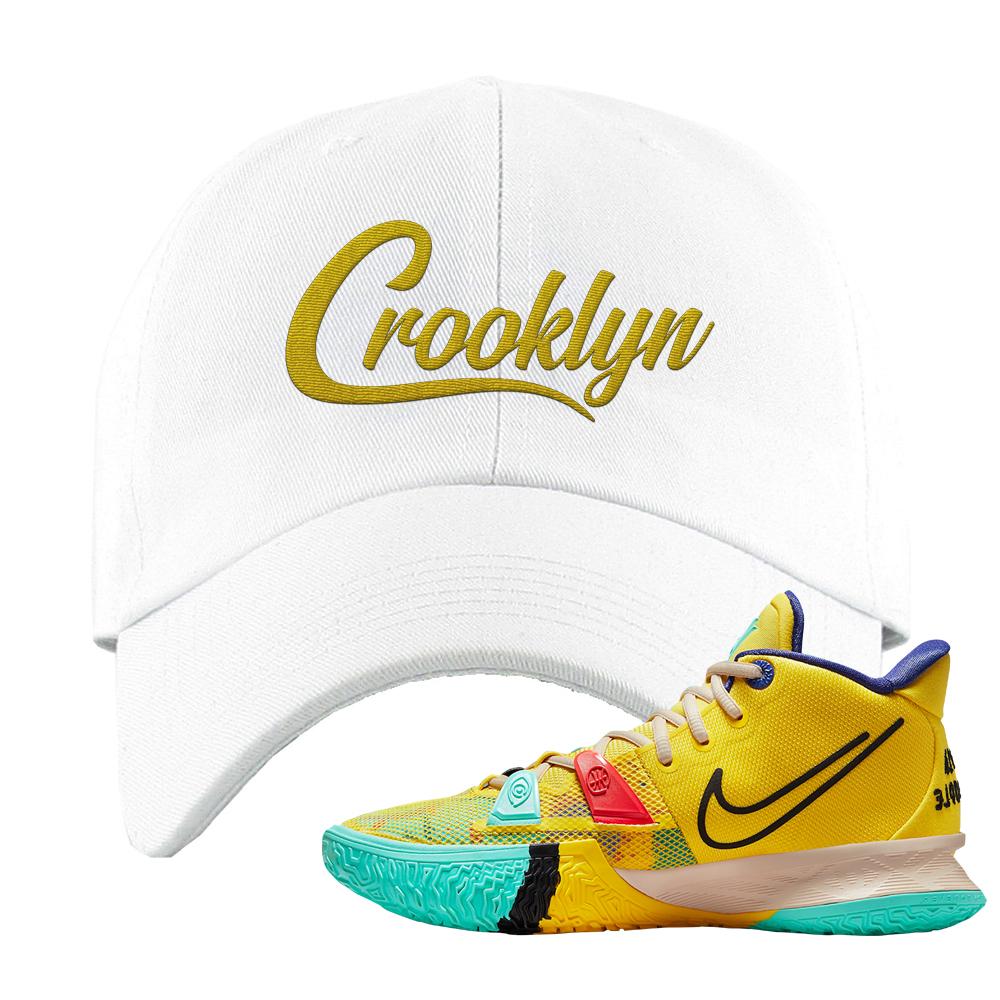 1 World 1 People Yellow 7s Dad Hat | Crooklyn, White