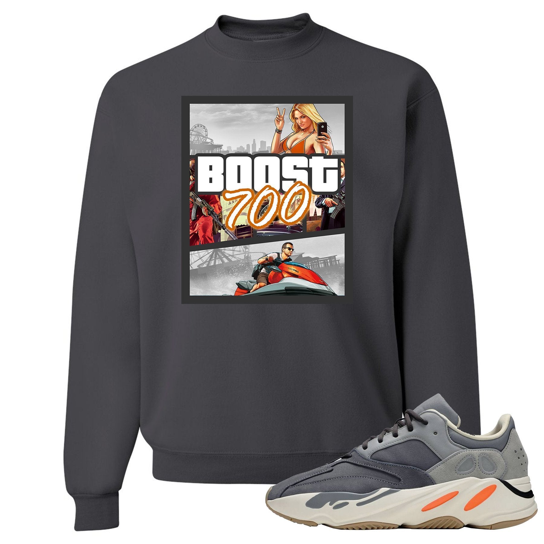 Yeezy Boost 700 Magnet GTA Cover Charcoal Sneaker Matching Crewneck Sweatshirt