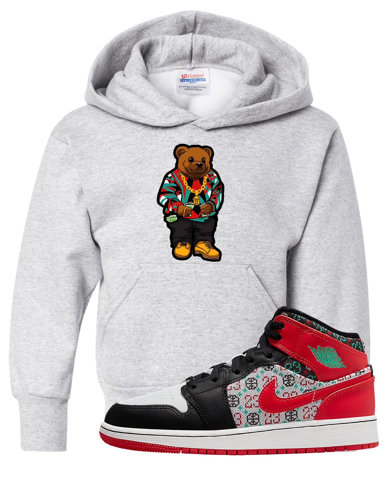 Ugly Sweater GS Mid 1s Kid's Hoodie | Sweater Bear, Ash