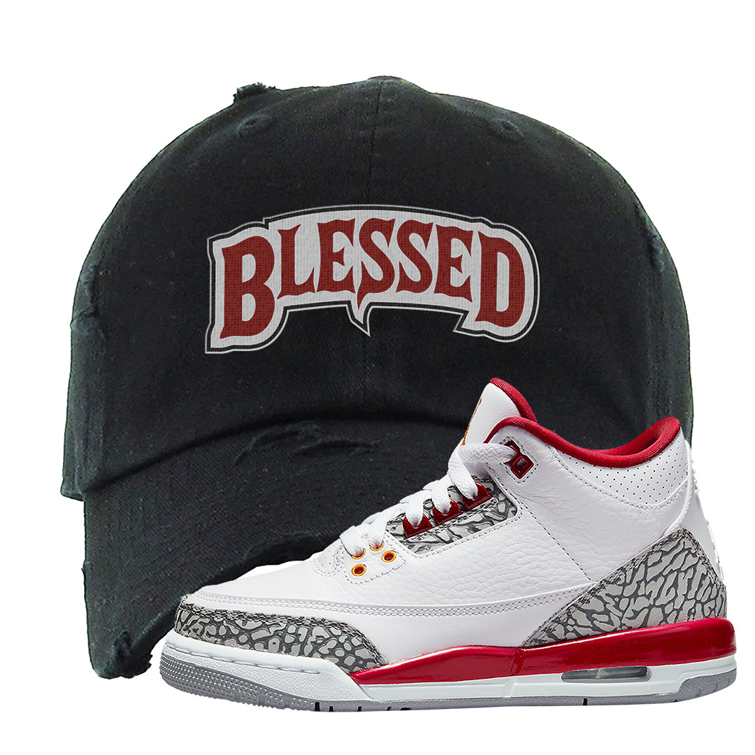 Cardinal Red 3s Distressed Dad Hat | Blessed Arch, Black