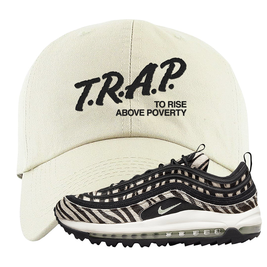Zebra Golf 97s Dad Hat | Trap To Rise Above Poverty, White