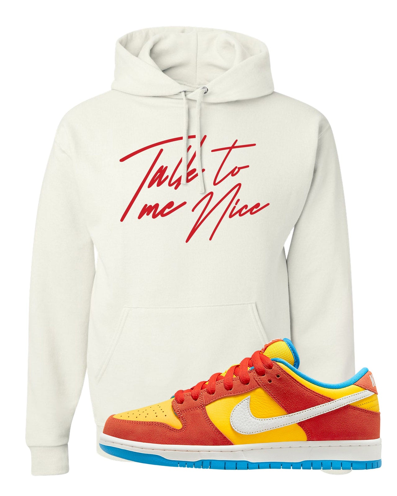 Habanero Red Gold Blue Low Dunks Hoodie | Talk To Me Nice, White