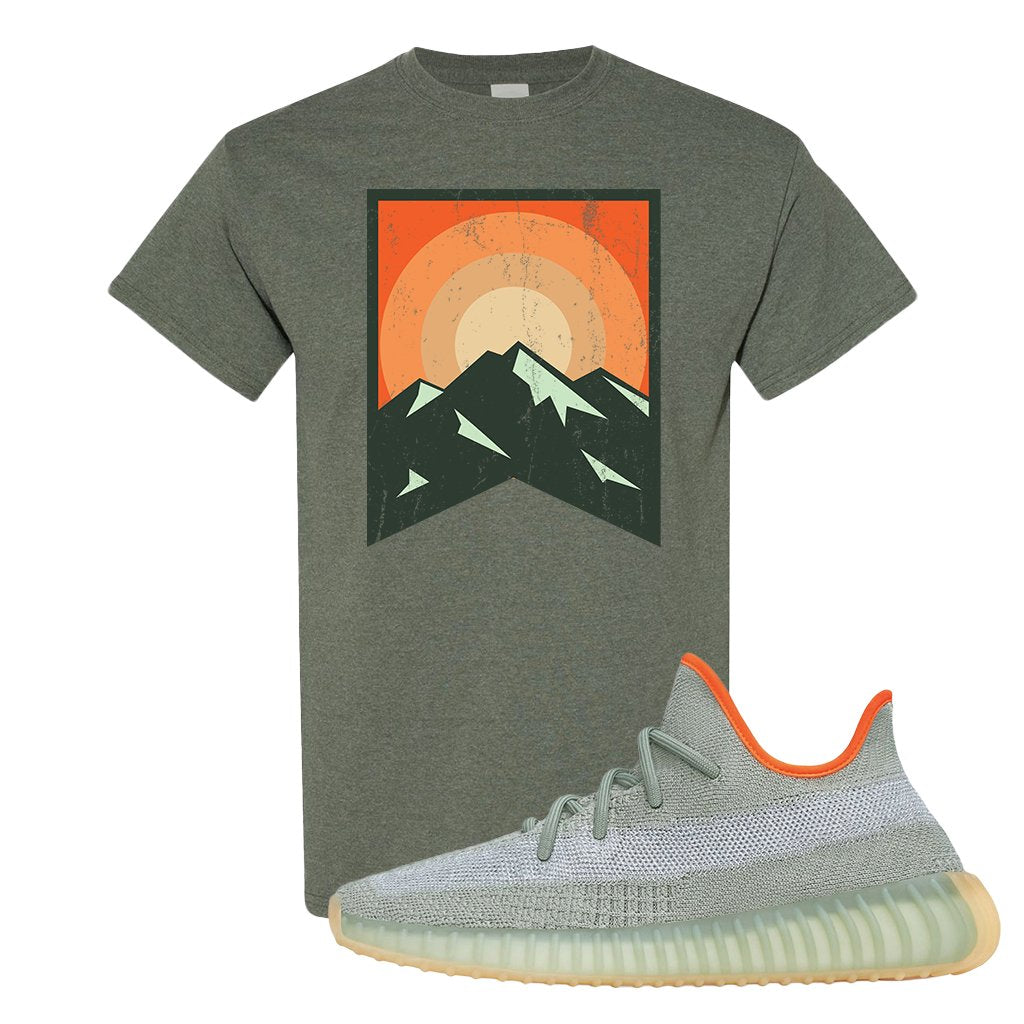 Yeezy 350 V2 Desert Sage Sneaker T Shirt |Yellow Stone Park | Heather Military Green