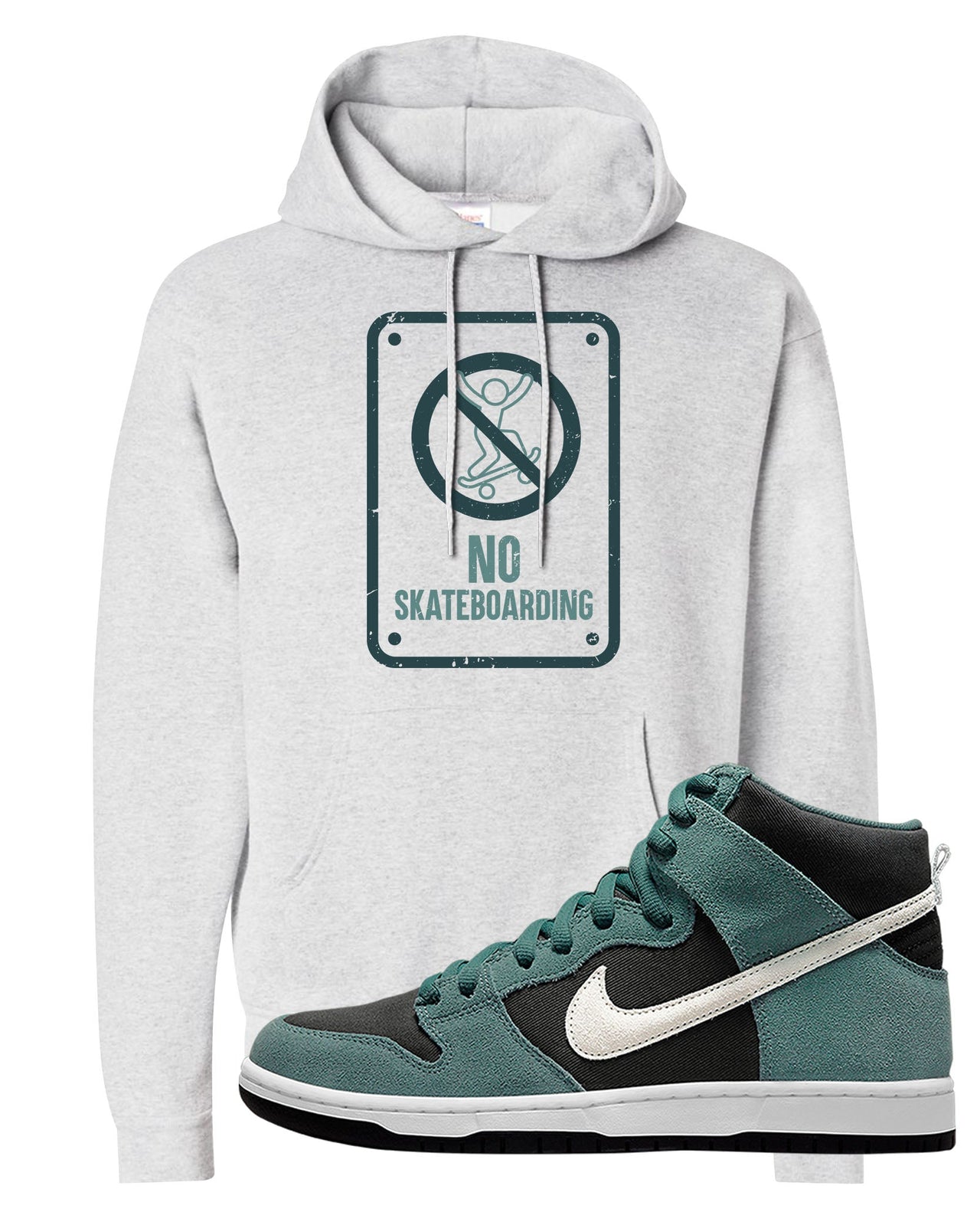 Green Suede High Dunks Hoodie | No Skating Sign, Ash
