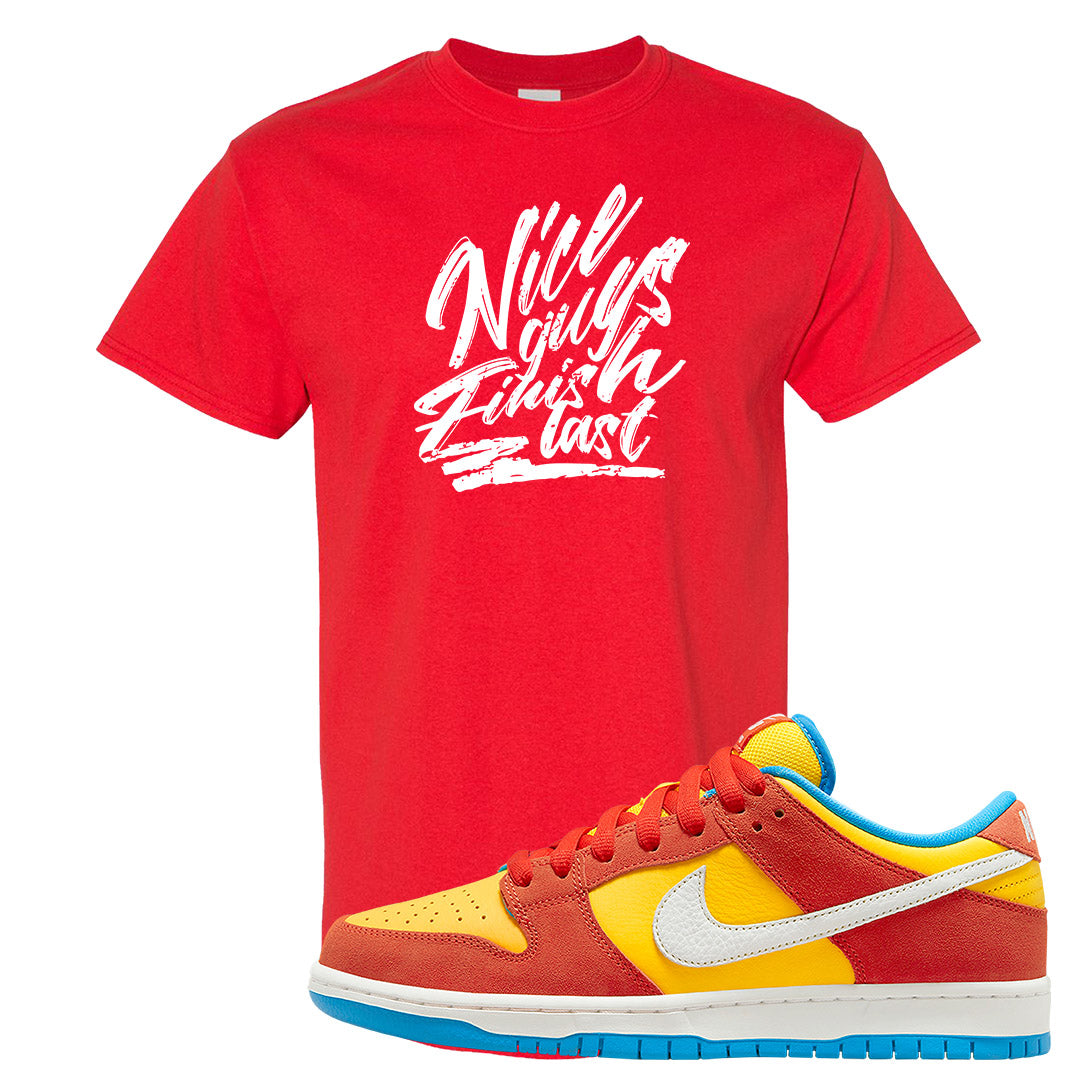 Habanero Red Gold Blue Low Dunks T Shirt | Nice Guys Finish Last, Red