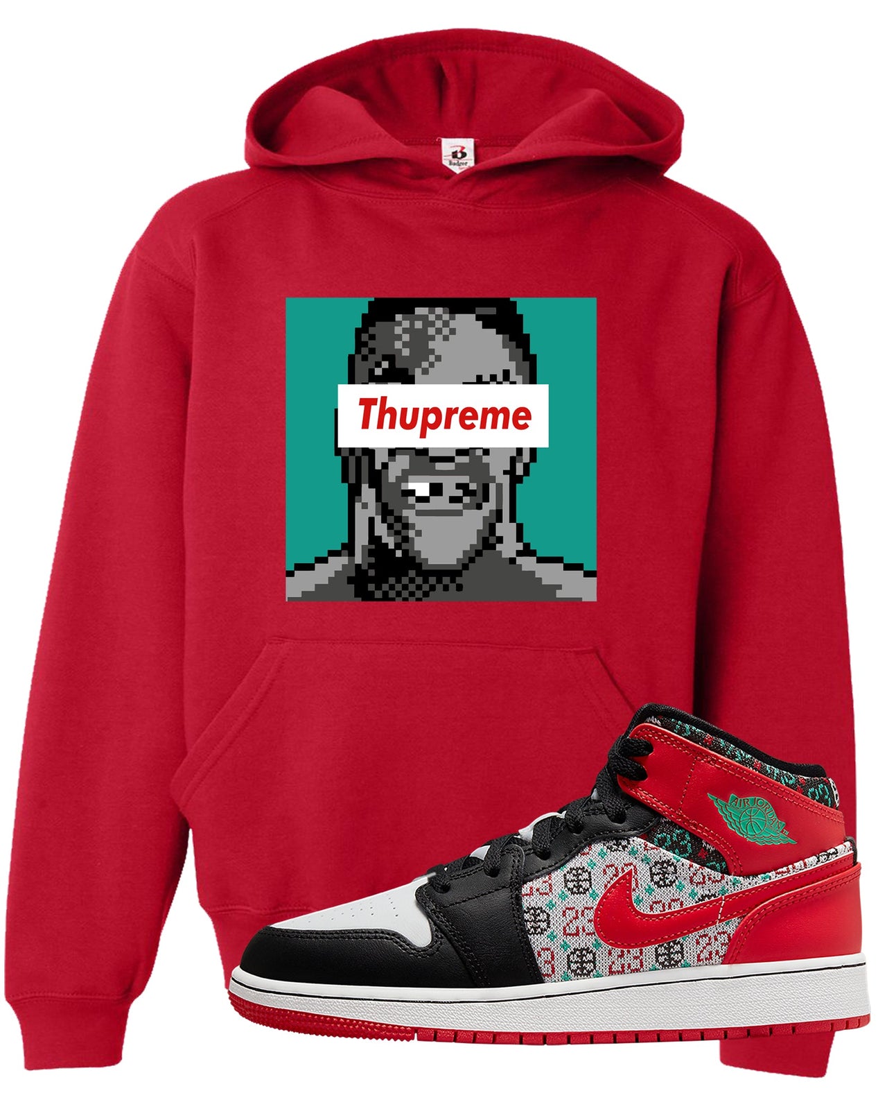 Ugly Sweater GS Mid 1s Kid's Hoodie | Thupreme, Red