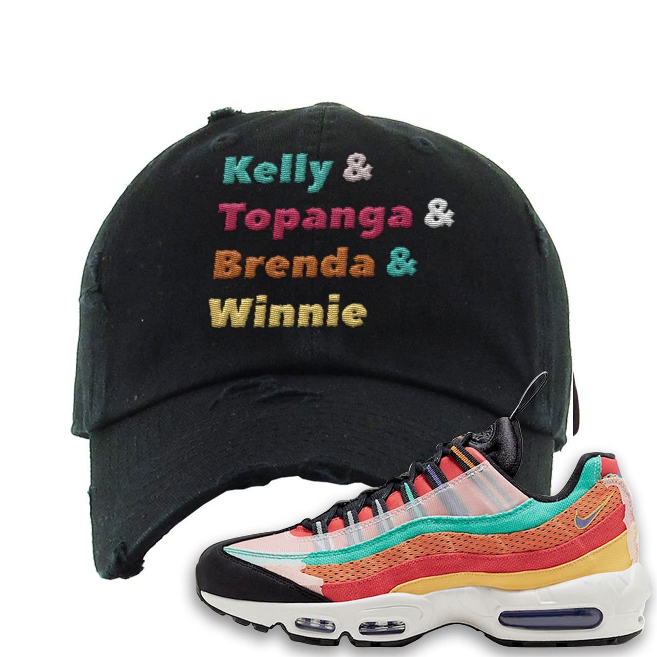 Air Max 95 Black History Month Sneaker Black Distressed Dad Hat | Hat to match Air Max 95 Black History Month Shoes | Kelly And Gang
