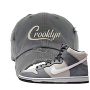 Medium Grey High Dunks Distressed Dad Hat | Crooklyn, Dark Gray