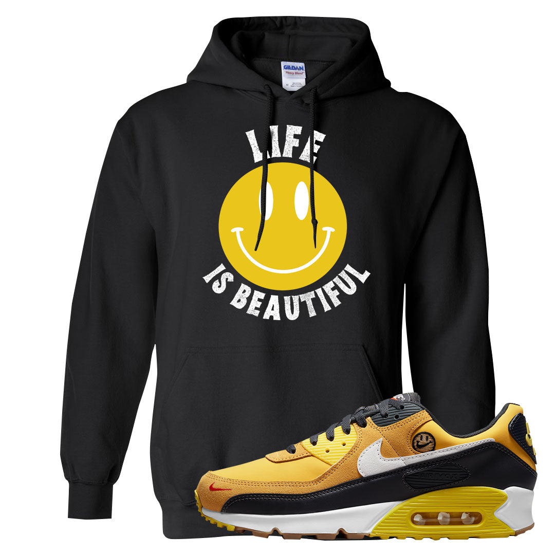 Go The Extra Smile 90s Hoodie | Smile Life Is Beautiful, Black