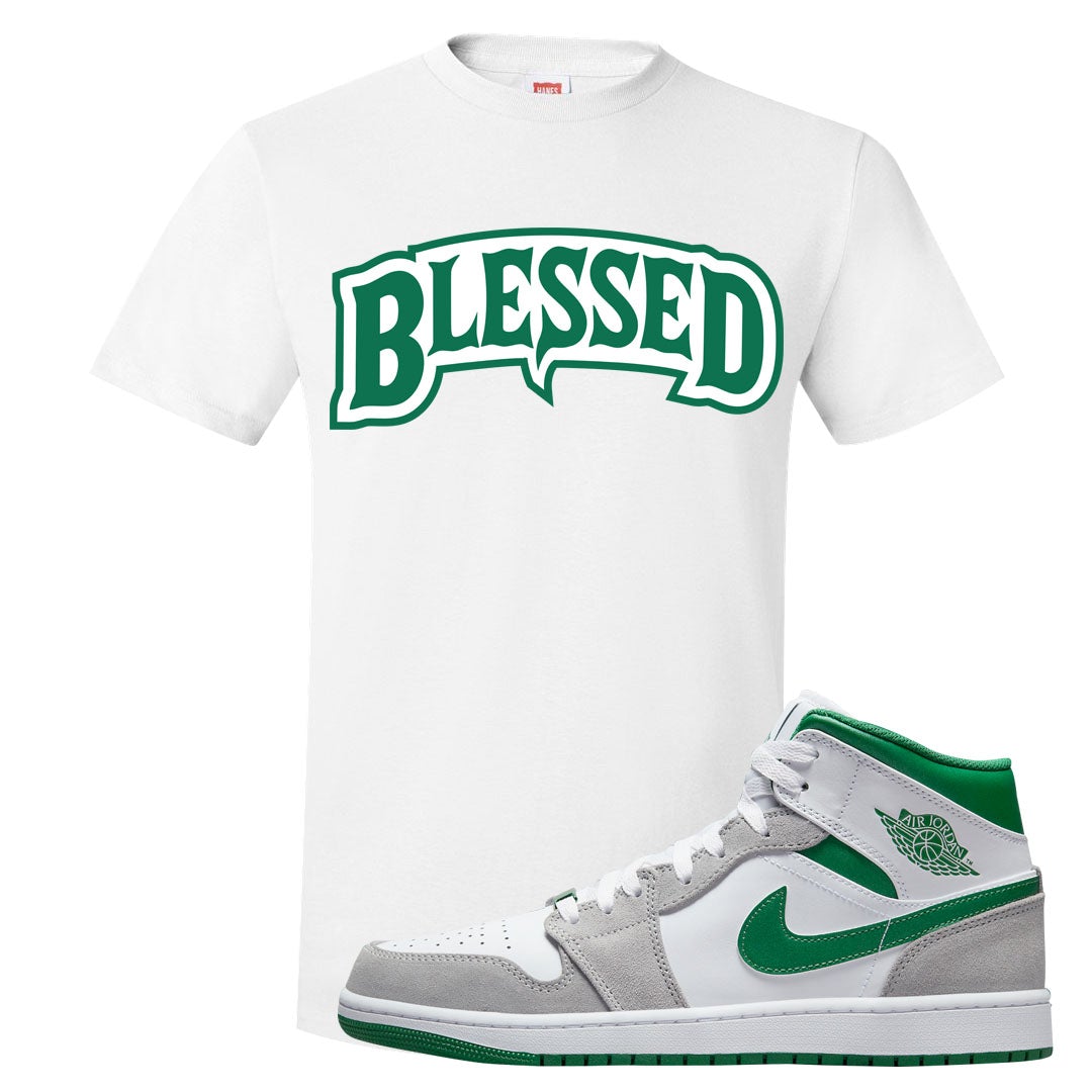 Light Smoke Pine Green Mid 1s T Shirt | Blessed Arch, White