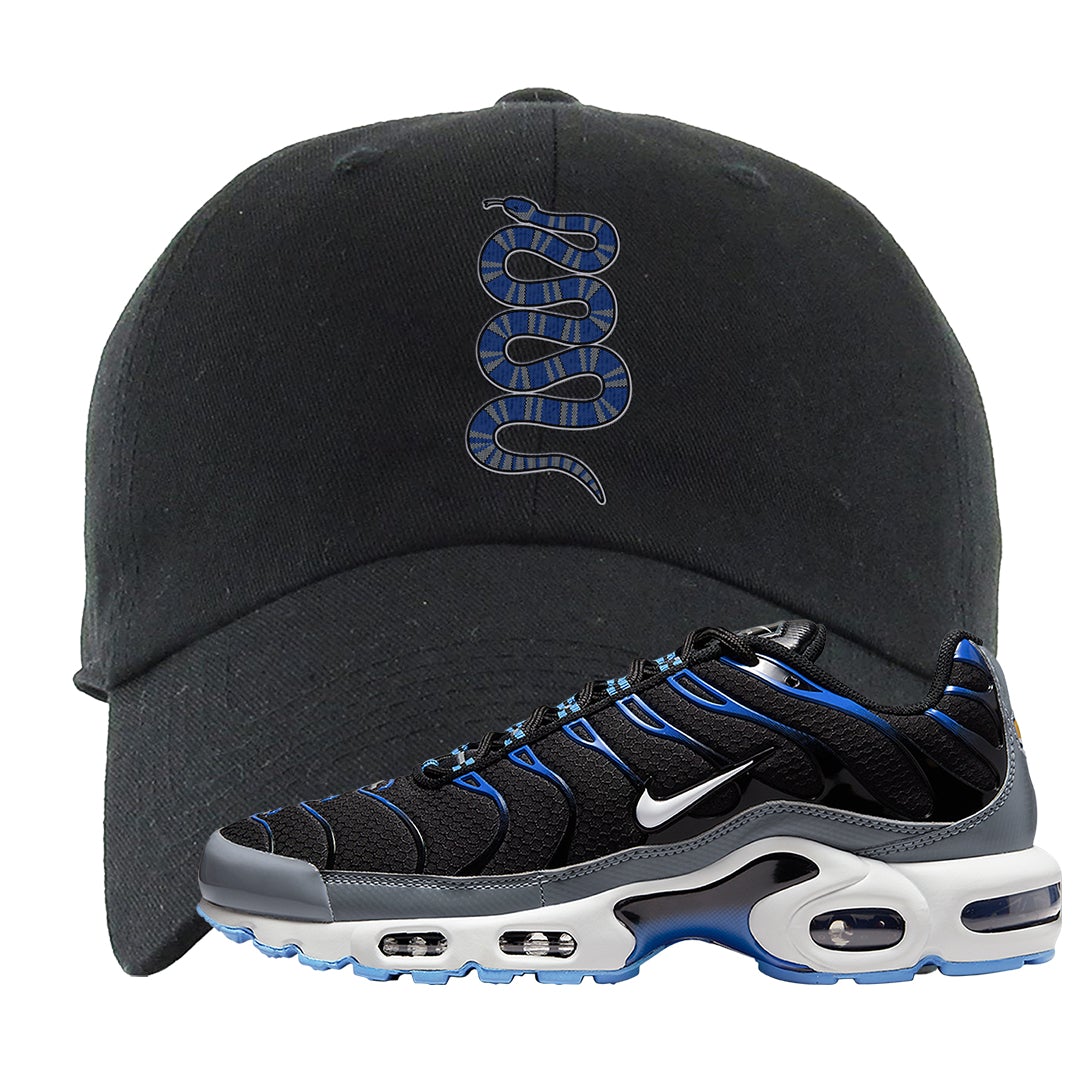 University Blue Black Pluses Dad Hat | Coiled Snake, Black