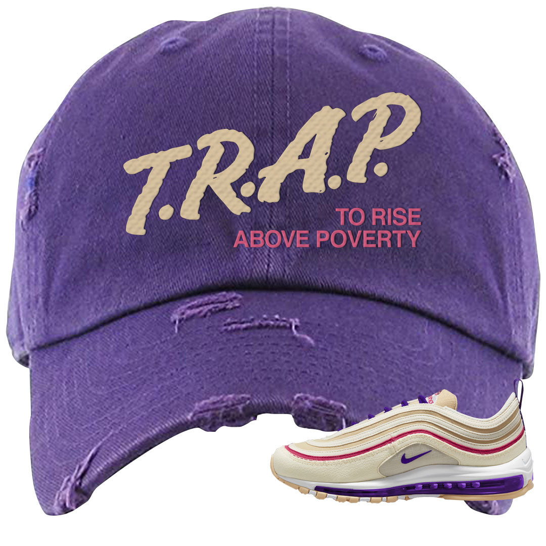 Sprung Sail 97s Distressed Dad Hat | Trap To Rise Above Poverty, Purple