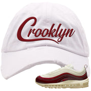 Dark Beetroot 97s Distressed Dad Hat | Crooklyn, White