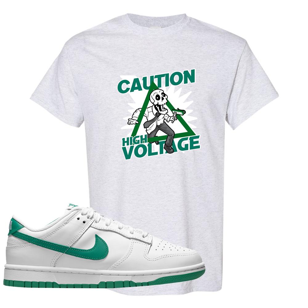 White Green Low Dunks T Shirt | Caution High Voltage, Ash