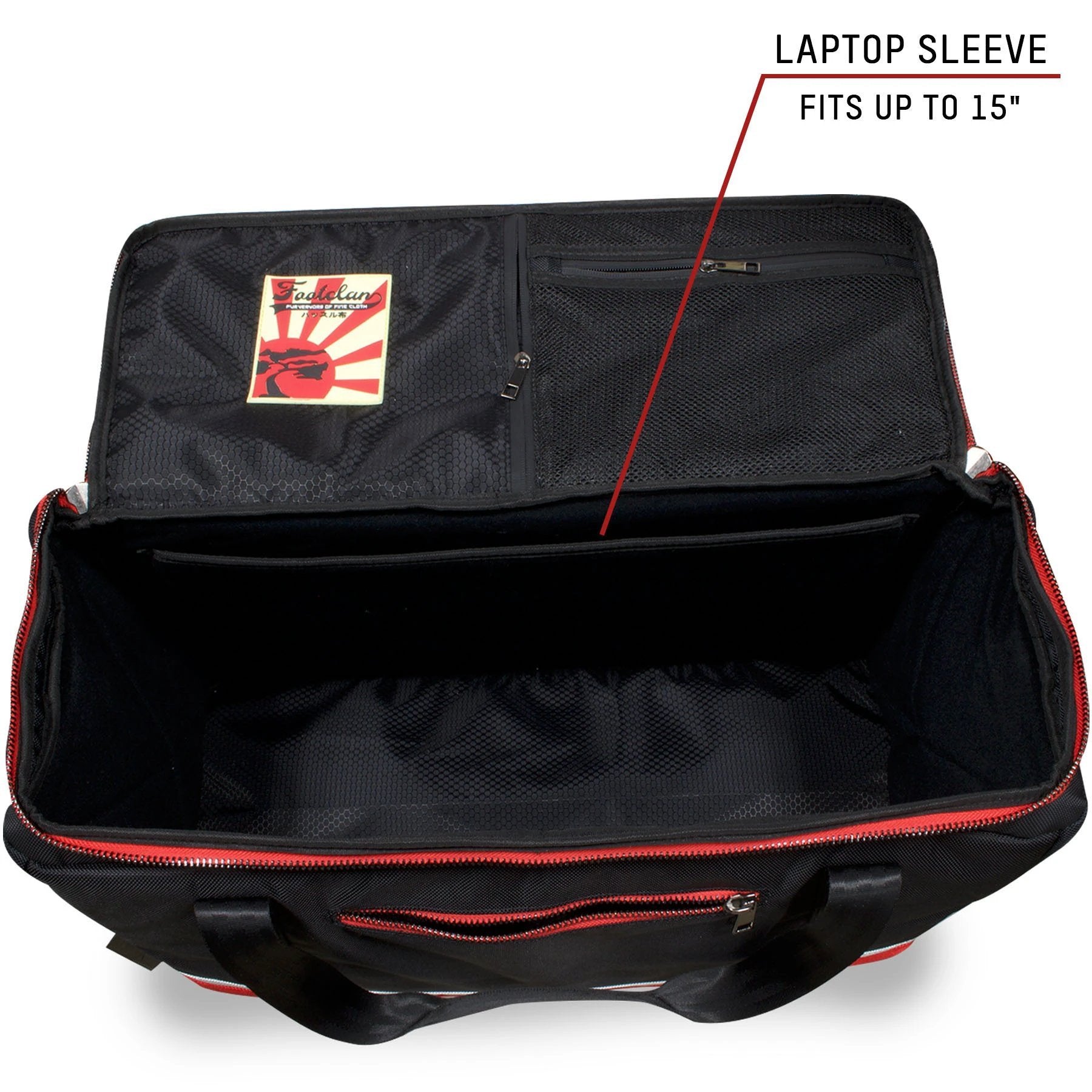 The interior of the Flight Pack sneaker duffle bag is a Laptop Sleeve that can hold up to a 15" laptop