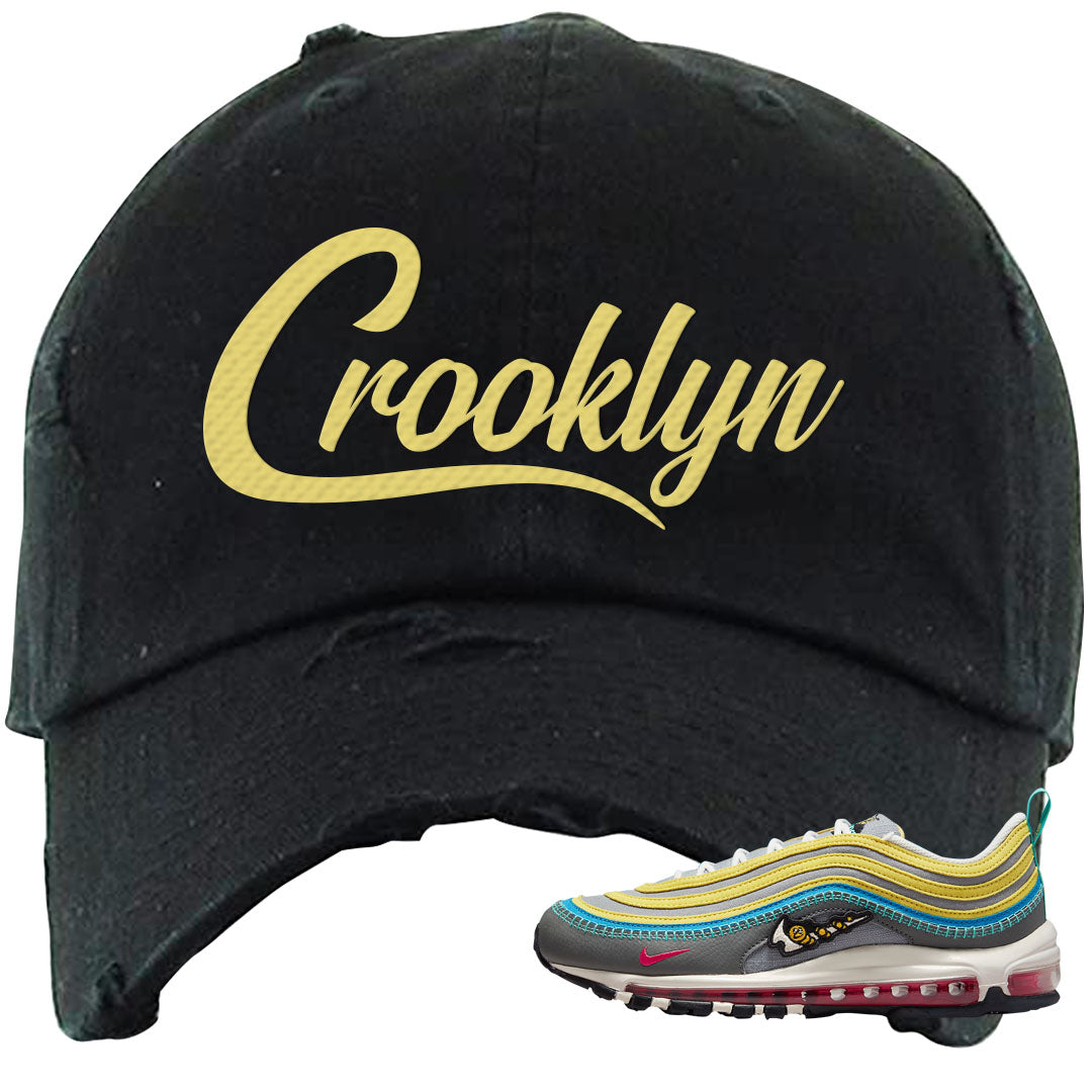 Sprung Yellow 97s Distressed Dad Hat | Crooklyn, Black