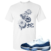 Snakeskin Low Blue 11s T Shirt | Snake With Lotus Flowers, White