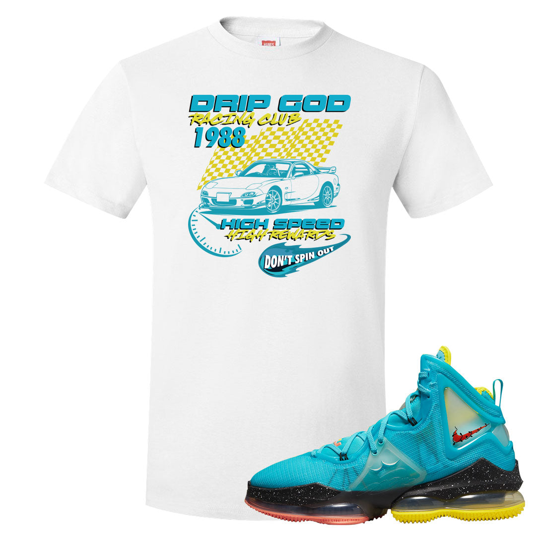 South Beach Christmas Bron 19s T Shirt | Drip God Racing Club, White