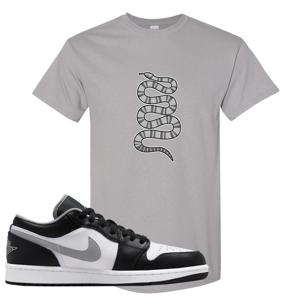 Air Jordan 1 Low Black Medium Grey T Shirt | Coiled Snake, Gravel