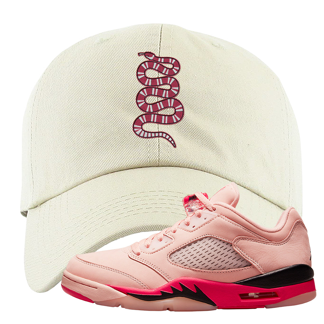 Arctic Pink Low 5s Dad Hat | Coiled Snake, White