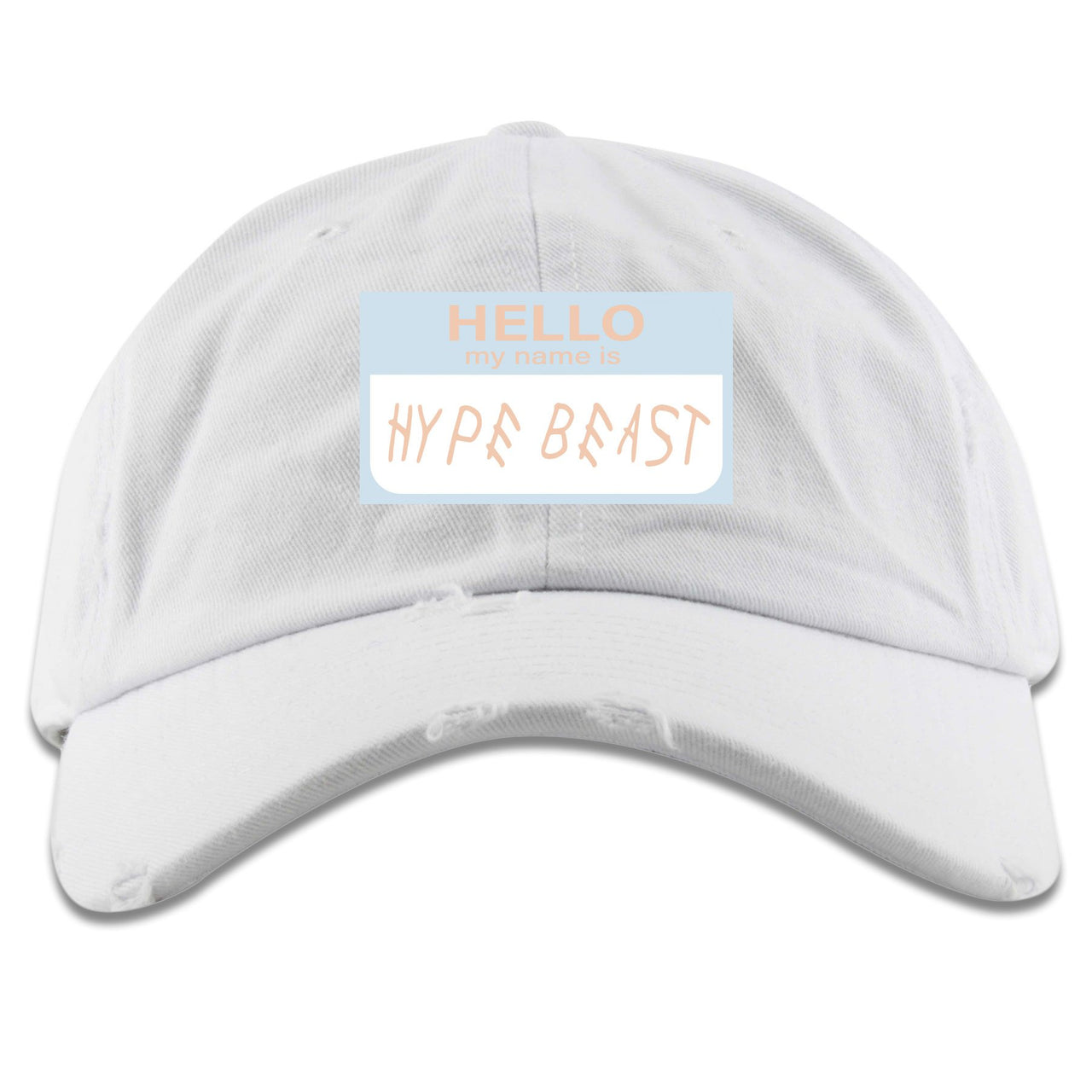 Hyperspace 350s Distressed Dad Hat | Hello My Name Is Hype Beast Woe, White