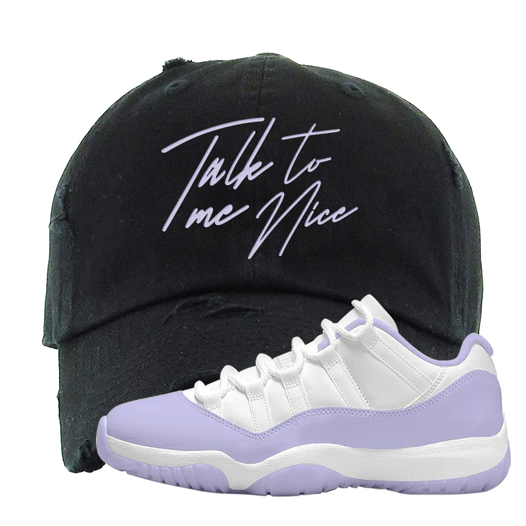 Pure Violet Low 11s Distressed Dad Hat | Talk To Me Nice, Black