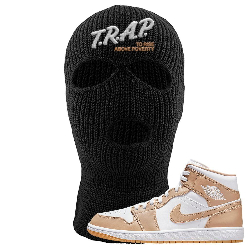 Air Jordan 1 Mid Tan Leather Ski Mask | Trap To Rise Above Poverty, Black