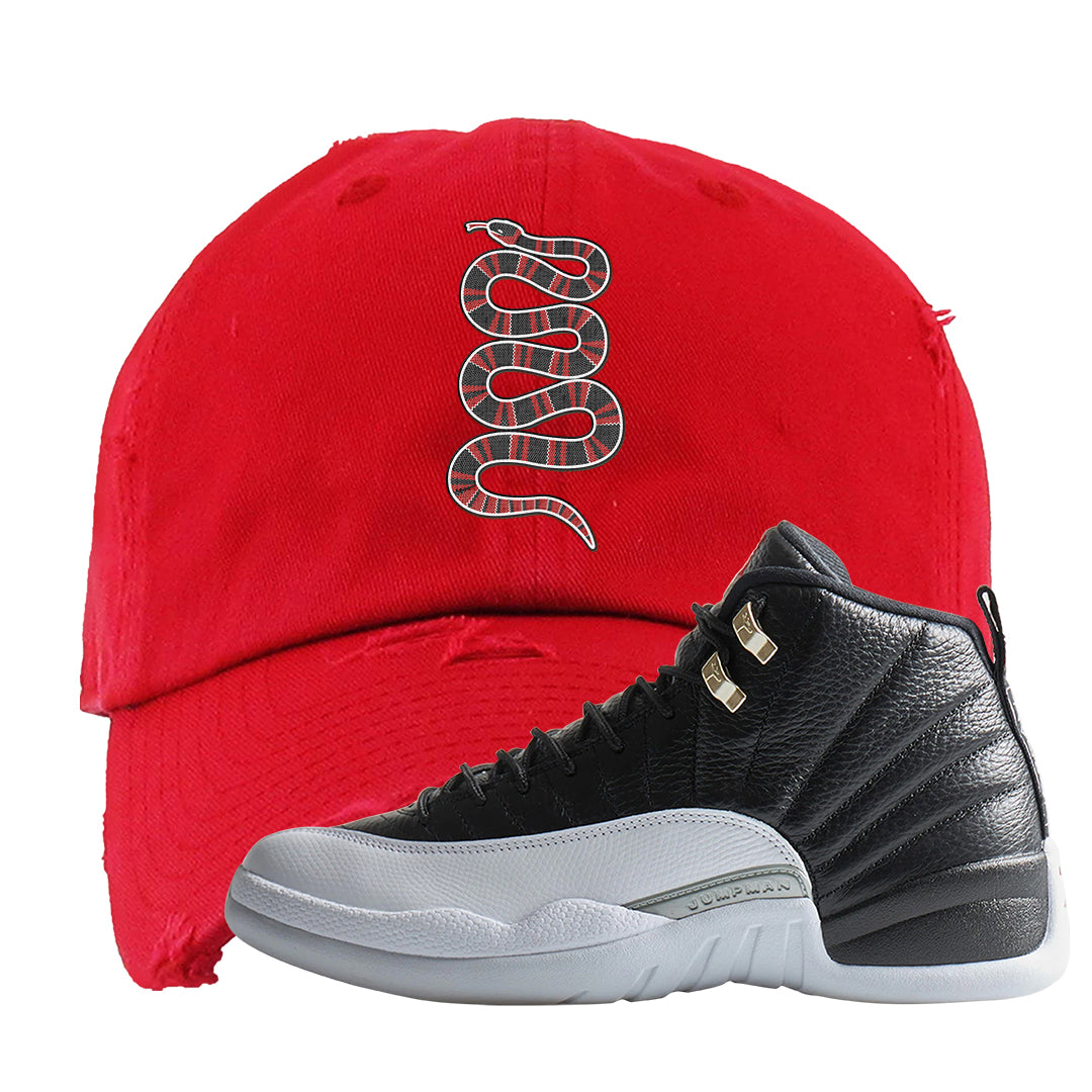 Playoff 12s Distressed Dad Hat | Coiled Snake, Red