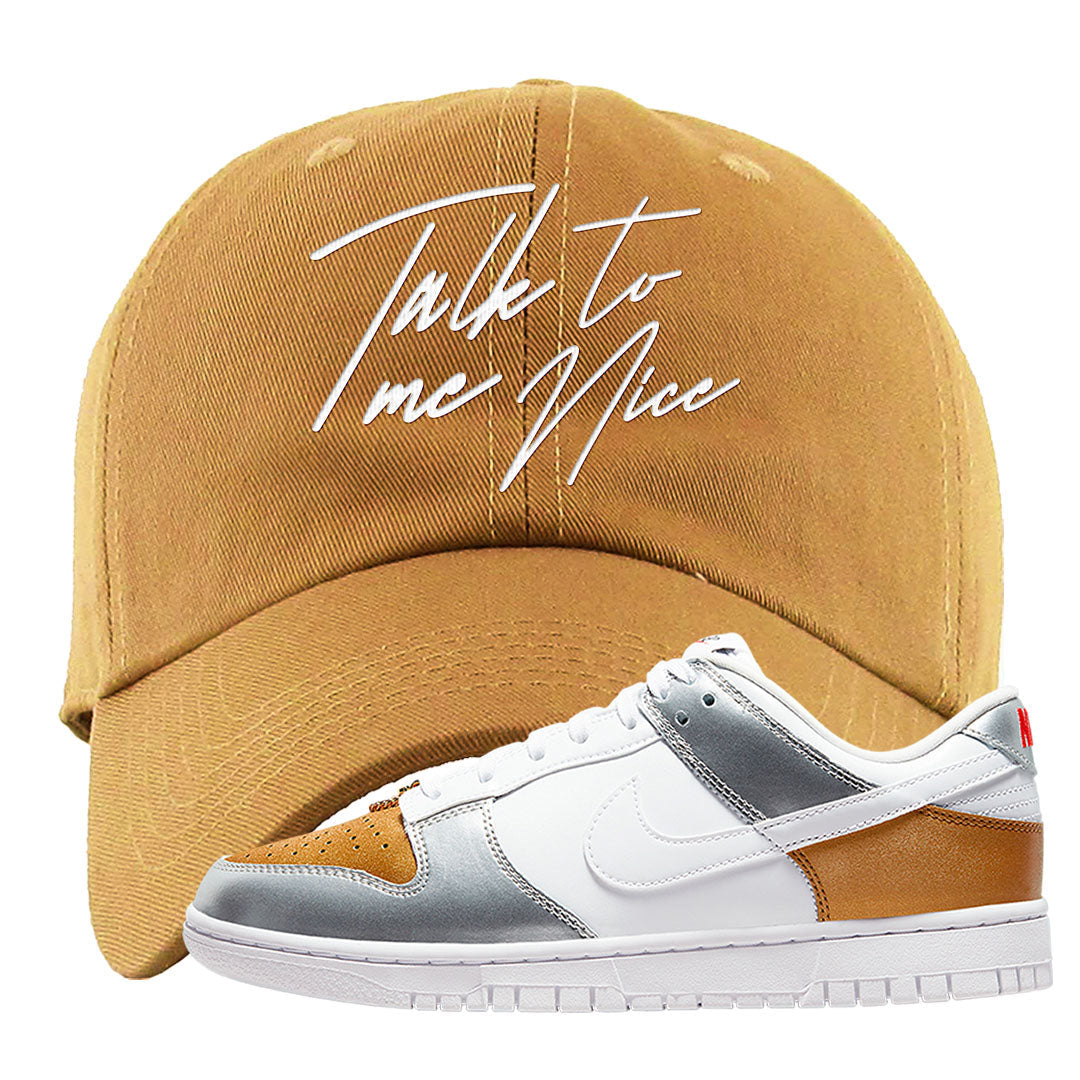Gold Silver Red Low Dunks Dad Hat | Talk To Me Nice, Timberland