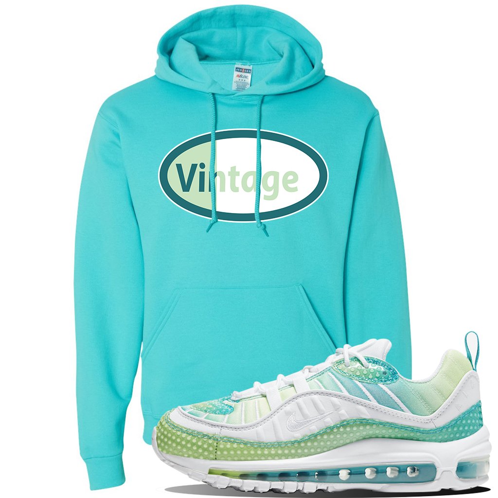 WMNS Air Max 98 Bubble Pack Sneaker Scuba Blue Pullover Hoodie | Hoodie to match Nike WMNS Air Max 98 Bubble Pack Shoes | Vintage Oval