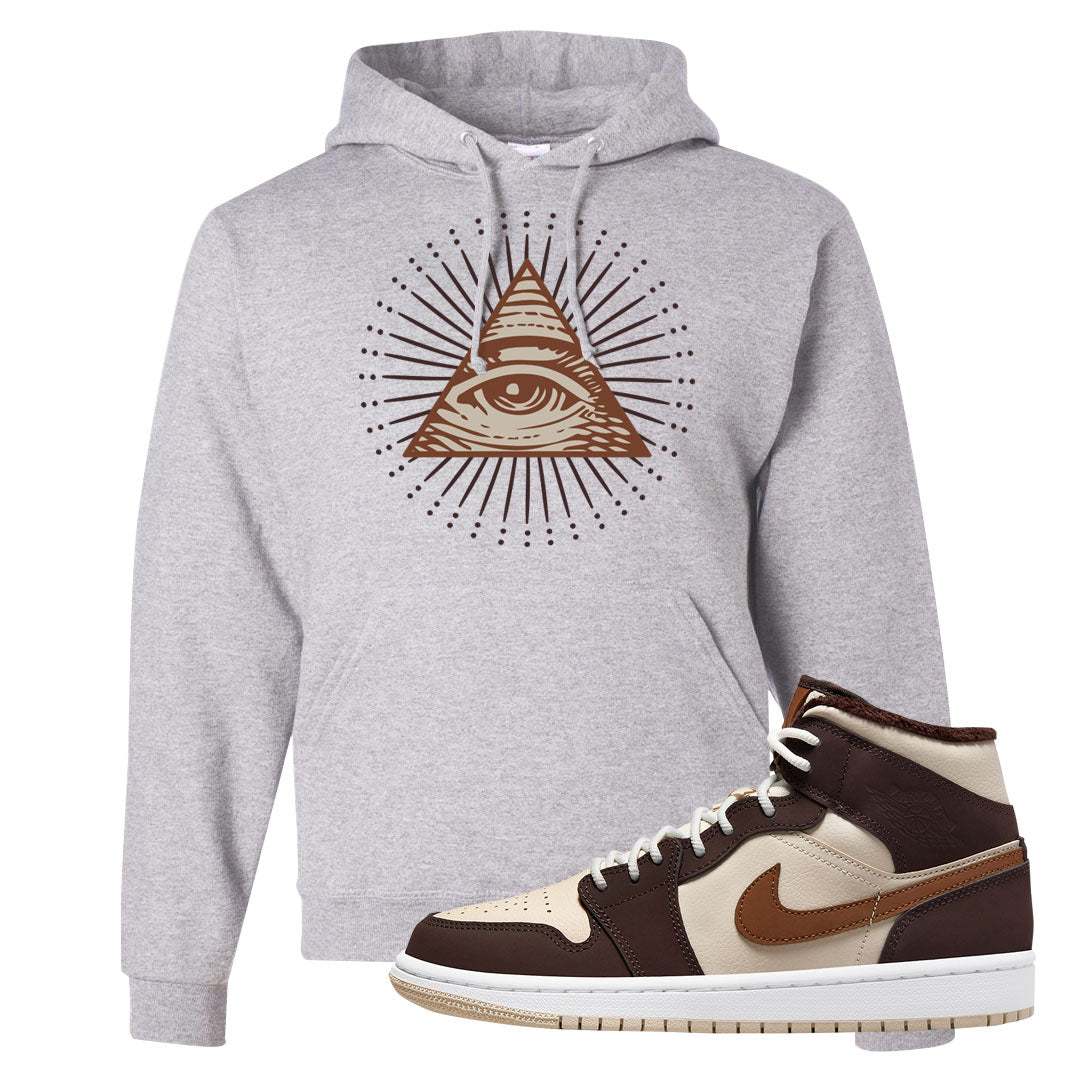 Brown Fleece Mid 1s Hoodie | All Seeing Eye, Ash