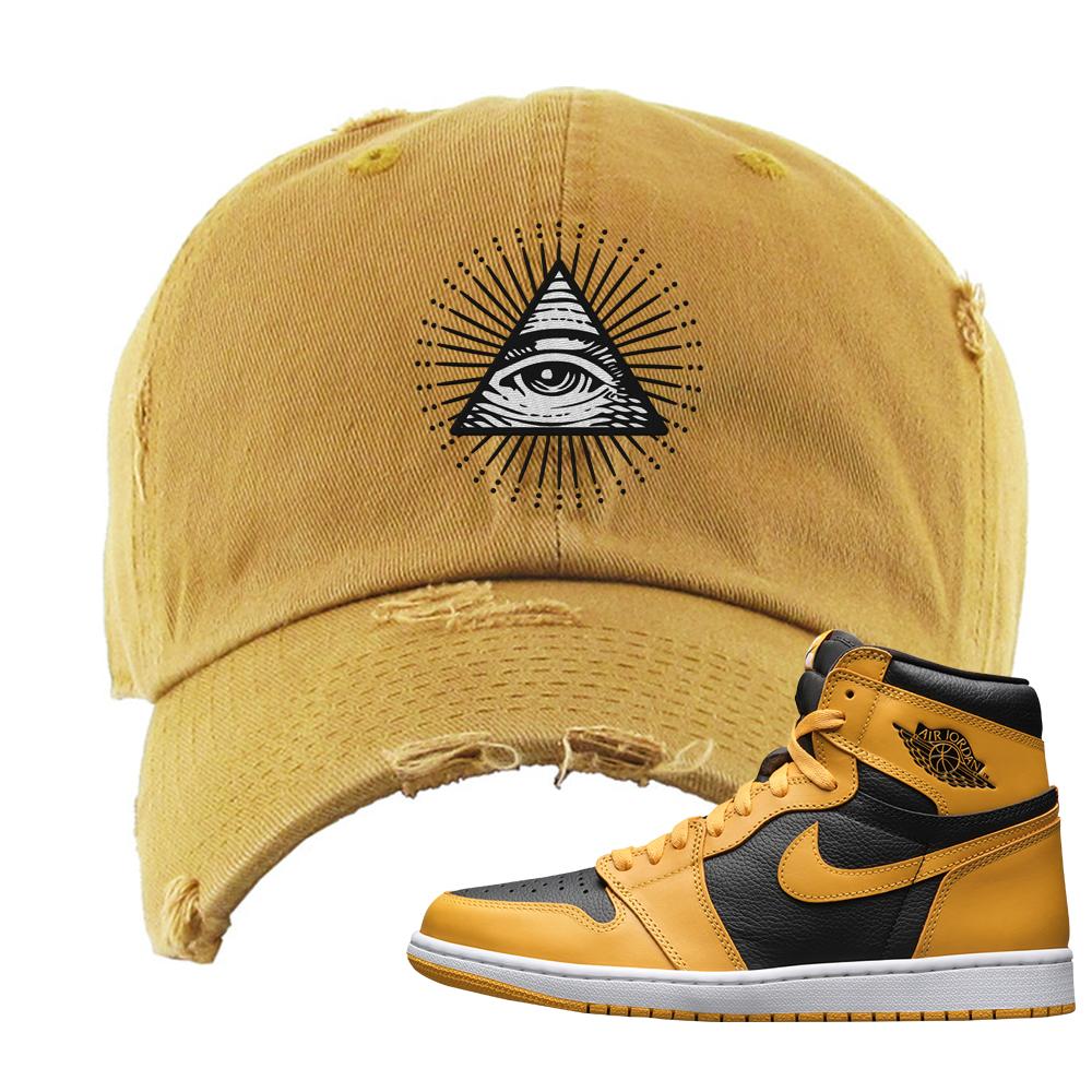 Pollen 1s Distressed Dad Hat | All Seeing Eye, Wheat