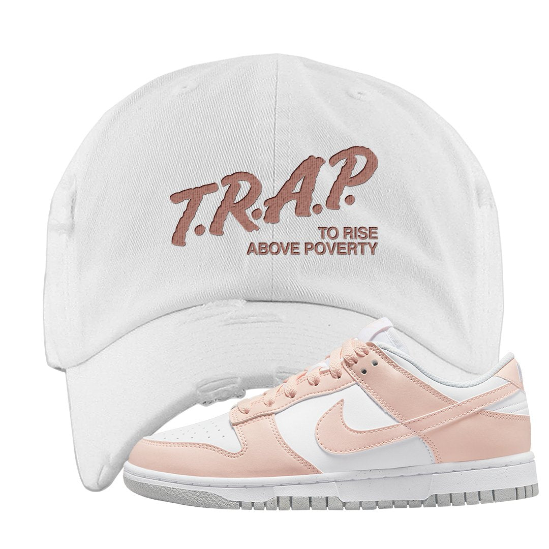 Next Nature Pale Citrus Low Dunks Distressed Dad Hat | Trap To Rise Above Poverty, White