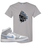 Air Jordan 1 Mid Grey Ice Blue T Shirt | Indian Chief, Gravel