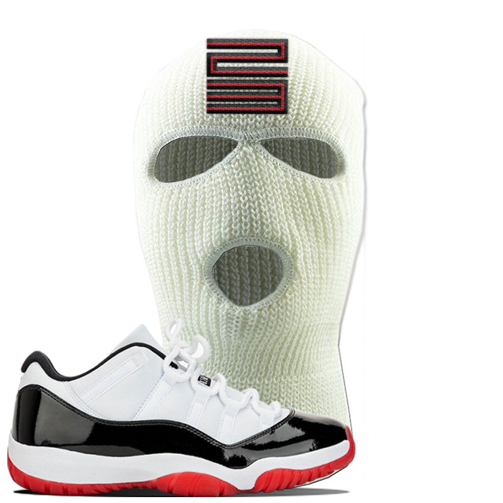 Jordan 11 Low White Black Red Sneaker White Ski Mask | Winter Mask to match Nike Air Jordan 11 Low White Black Red Shoes | Jordan 11 23