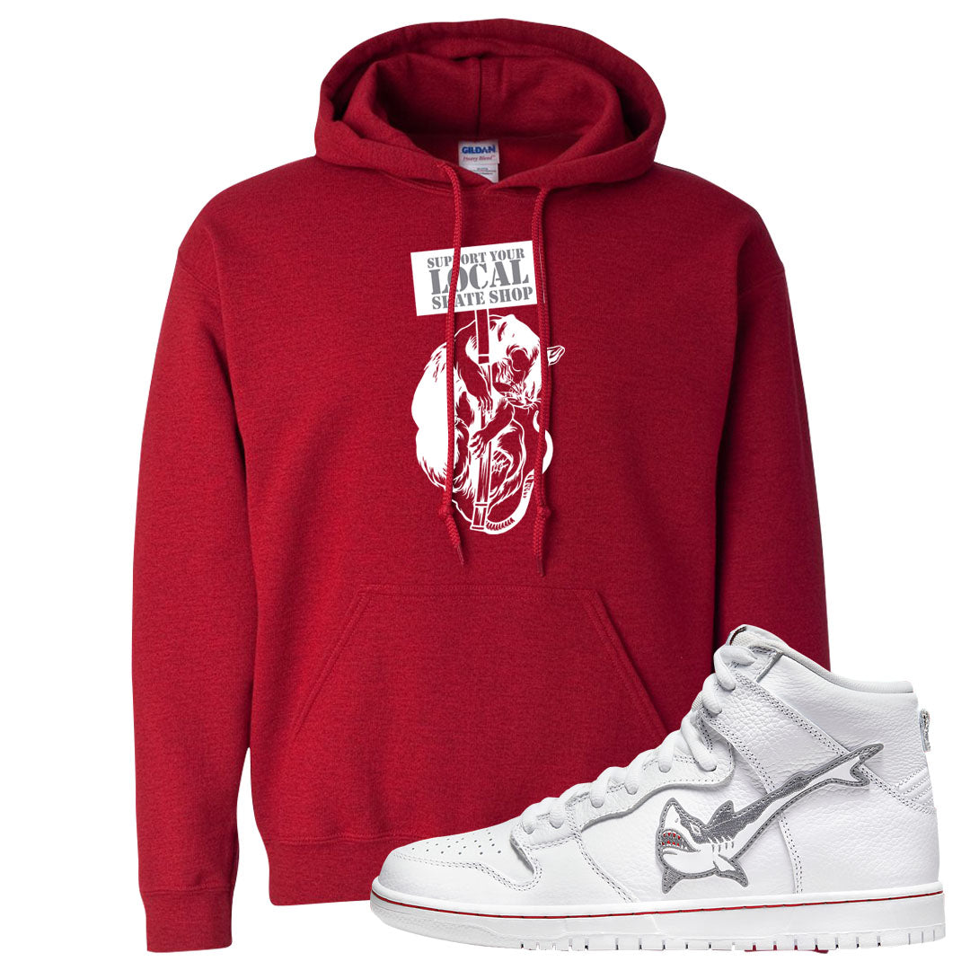 Shark High Dunks Hoodie | Support Your Local Skate Shop, Red