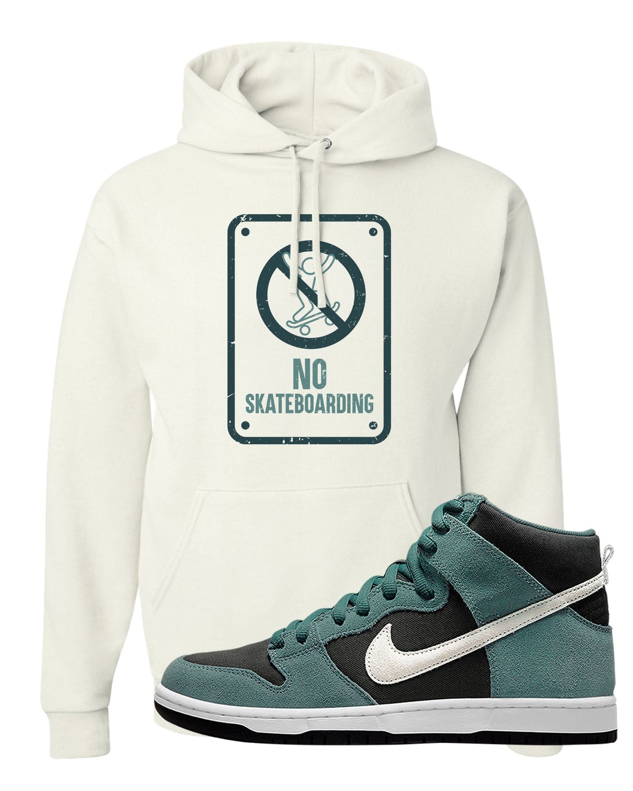Green Suede High Dunks Hoodie | No Skating Sign, White