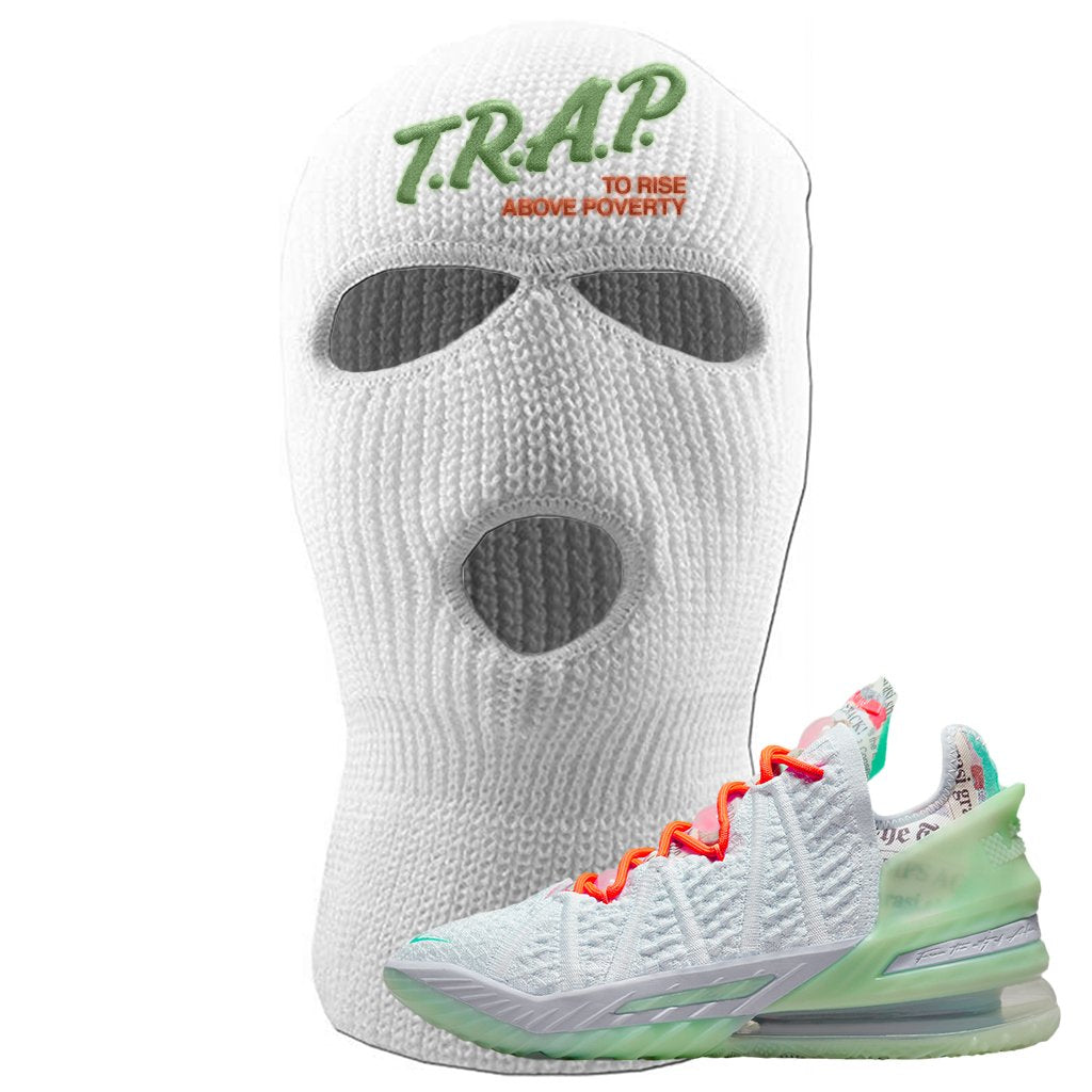 GOAT Bron 18s Ski Mask | Trap To Rise Above Poverty, White