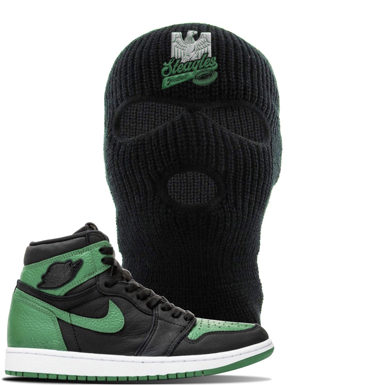 Jordan 1 Retro High OG Pine Green Gym Sneaker Black Ski Mask | Hat to match Air Jordan 1 Retro High OG Pine Green Gym Shoes | Steagles