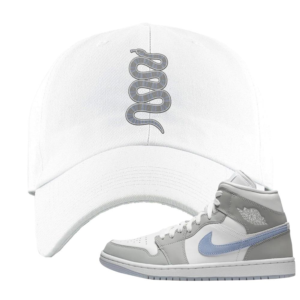 Wolf Grey Mid 1s Dad Hat | Coiled Snake, White