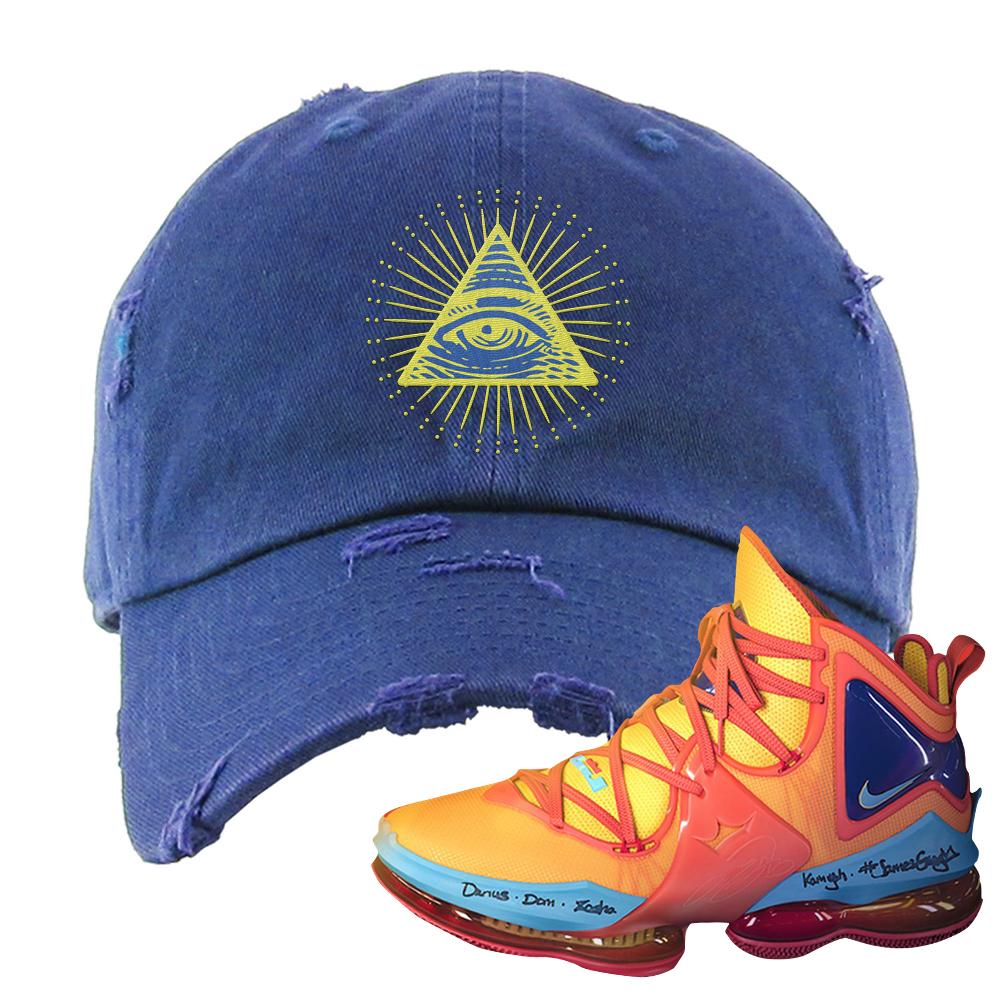 Lebron 19 Tune Squad Distressed Dad Hat | All Seeing Eye, Navy Blue