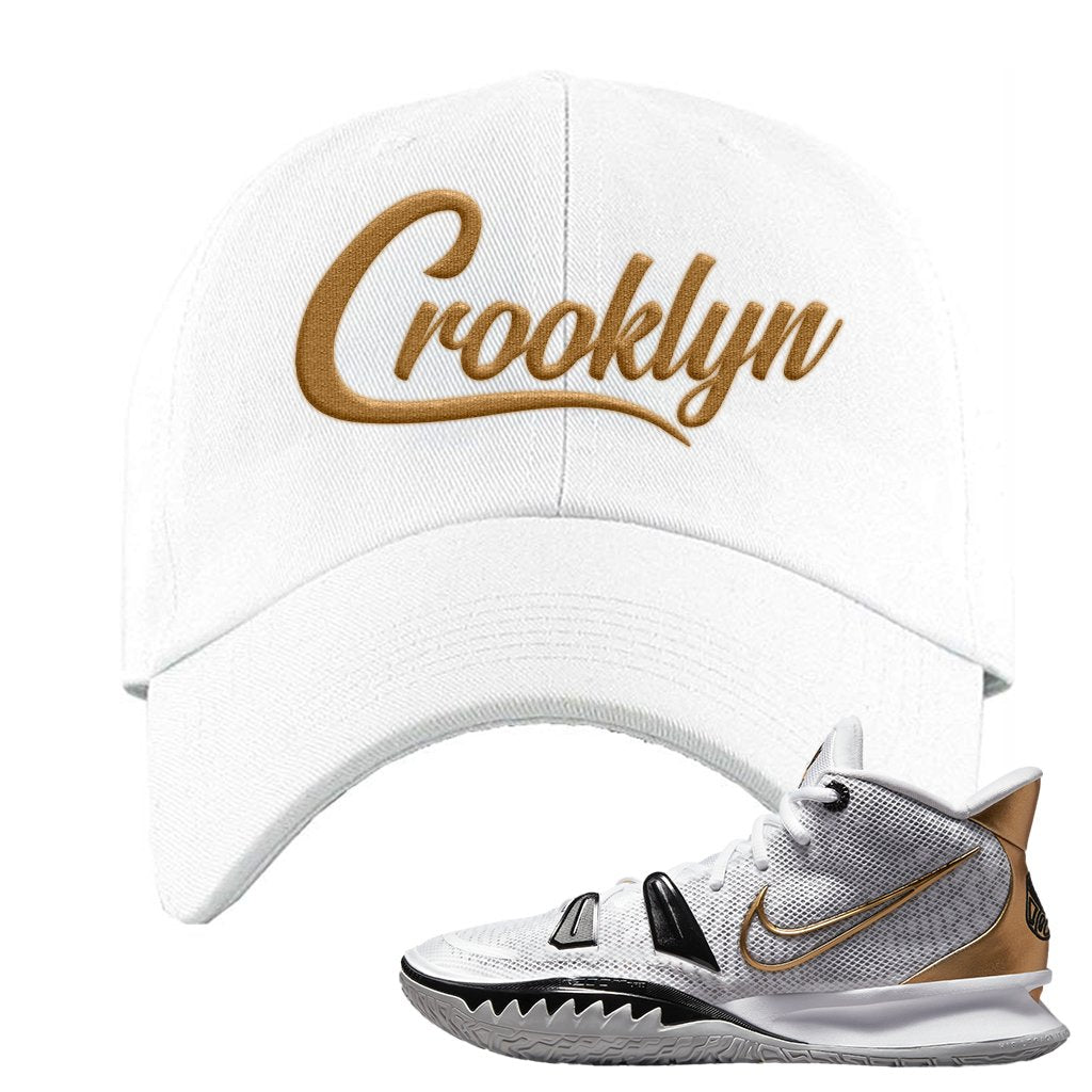 White Black Metallic Gold Kyrie 7s Dad Hat | Crooklyn, White