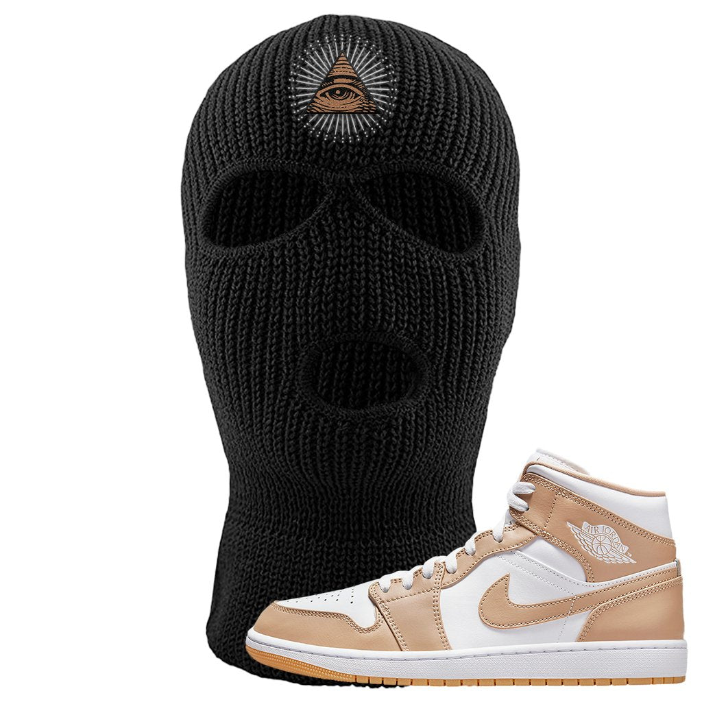 Air Jordan 1 Mid Tan Leather Ski Mask | All Seeing Eye, Black