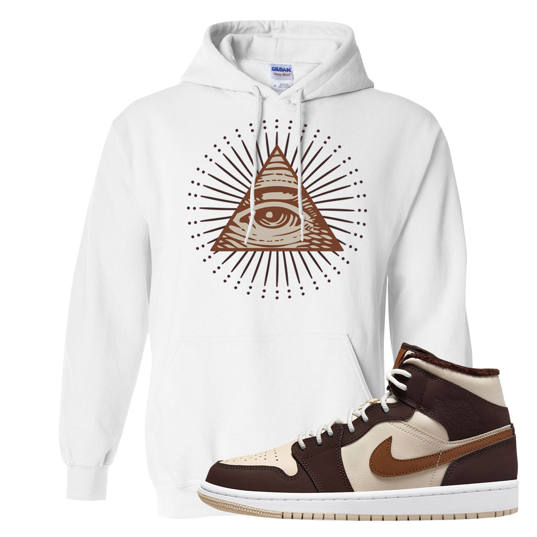 Brown Fleece Mid 1s Hoodie | All Seeing Eye, White