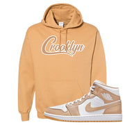 Air Jordan 1 Mid Tan Leather Hoodie | Crooklyn, Old Gold